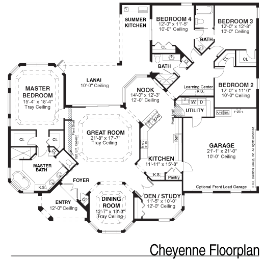 Black and White Floor Plan of Single Family Home by Kemp Design Services