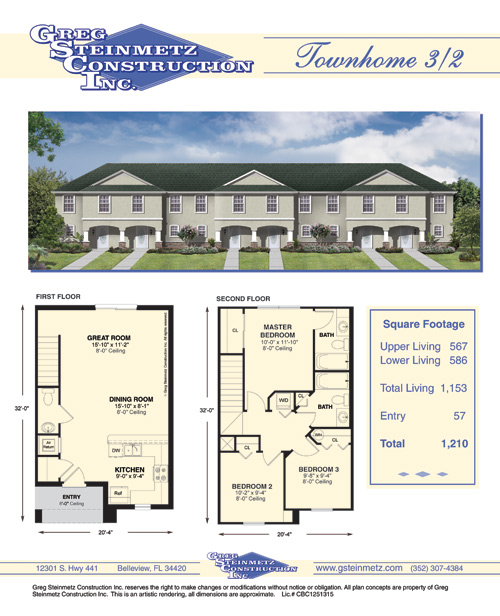 Townhome  Brochure with Floor Plan and front elevation  by Kemp Design Services