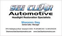 See Clear Automotive Headlight Restoration Business Cards