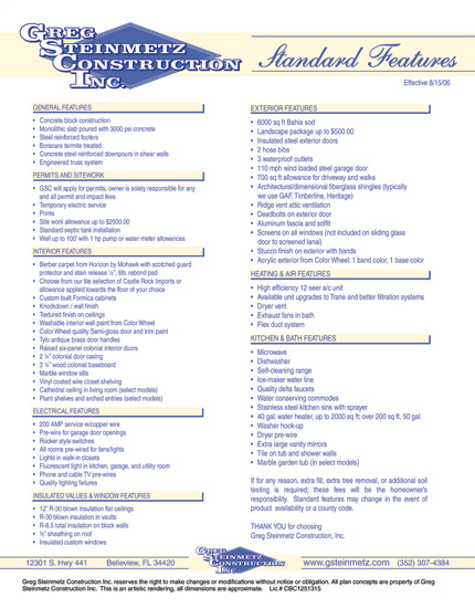Building Brochure Specification sheet  with Floor Plan by Kemp Design Services