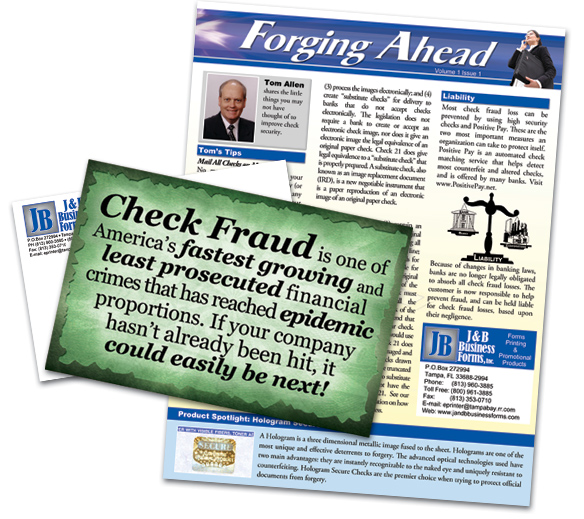 Professional Newsletter sample created for J & B Business Forms by Kemp Design Services